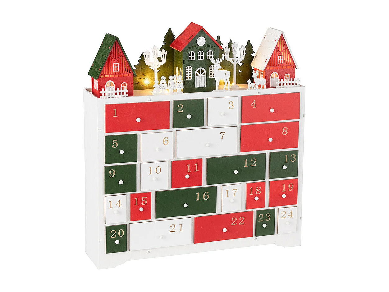 Calendario dell'avvento in legno multicolore 38x10,5x41 cm