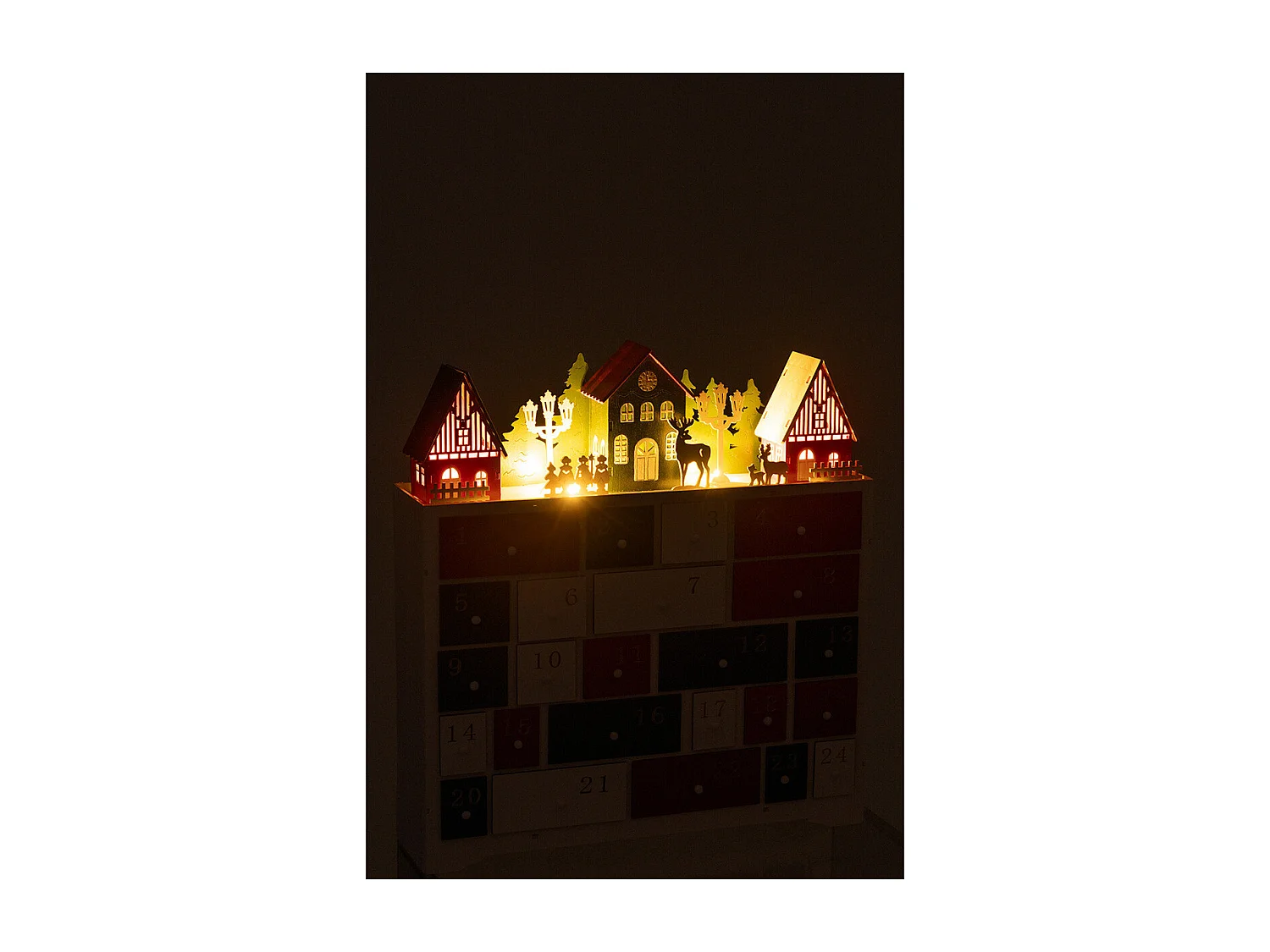 Calendario dell'avvento in legno multicolore 38x10,5x41 cm