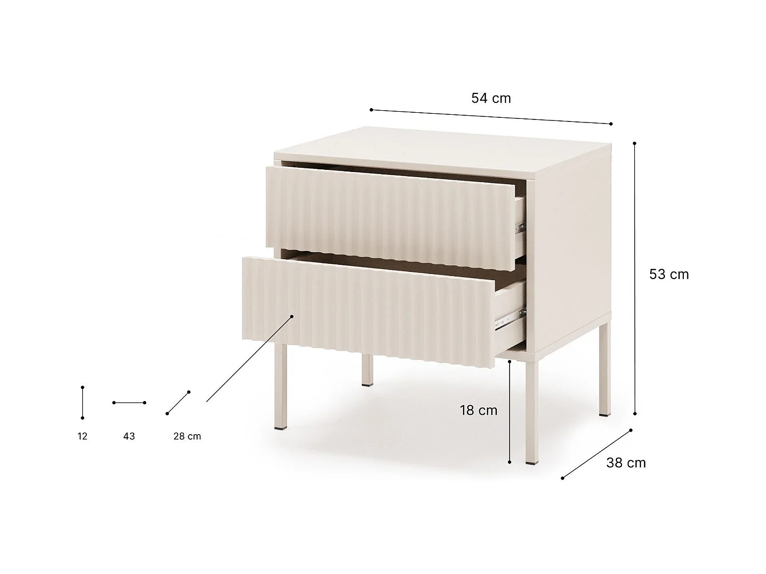 NOTO-nachtkastje 50 cm Cashmere met 2 lades