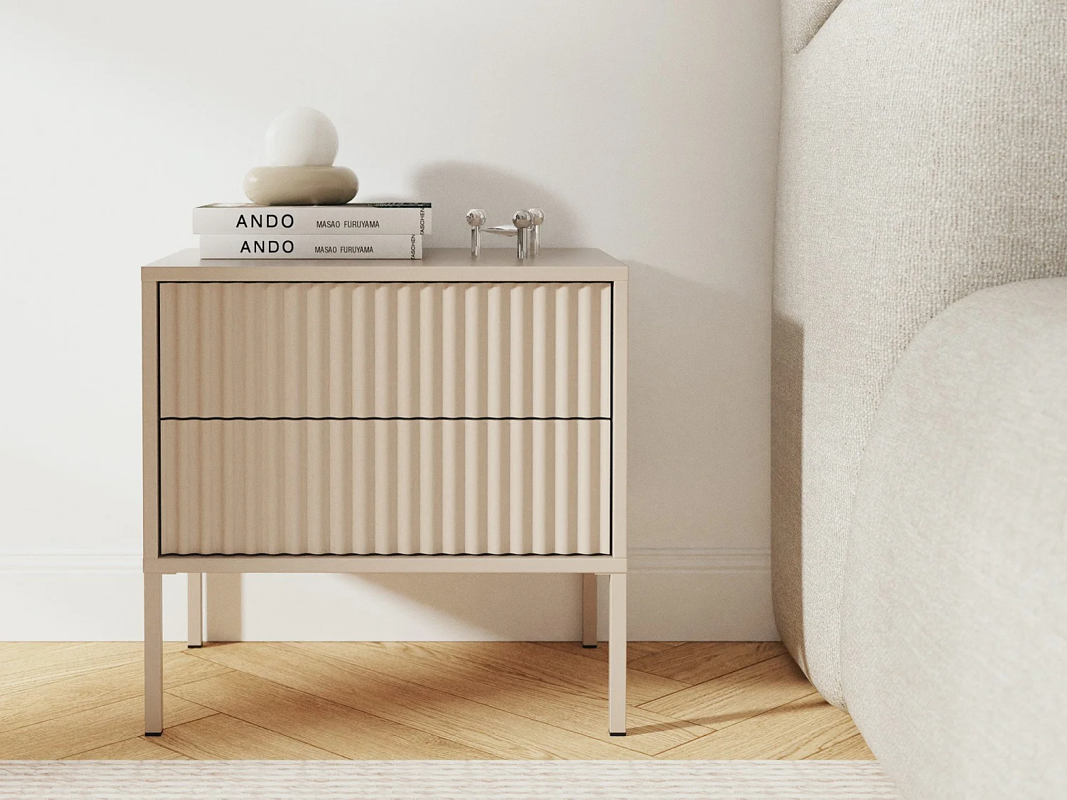 NOTO-nachtkastje 50 cm Cashmere met 2 lades