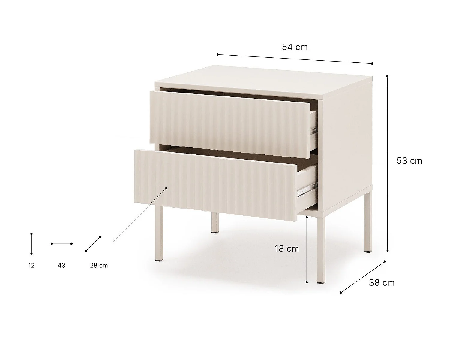 NOTO-nachtkastje 50 cm Cashmere met 2 lades