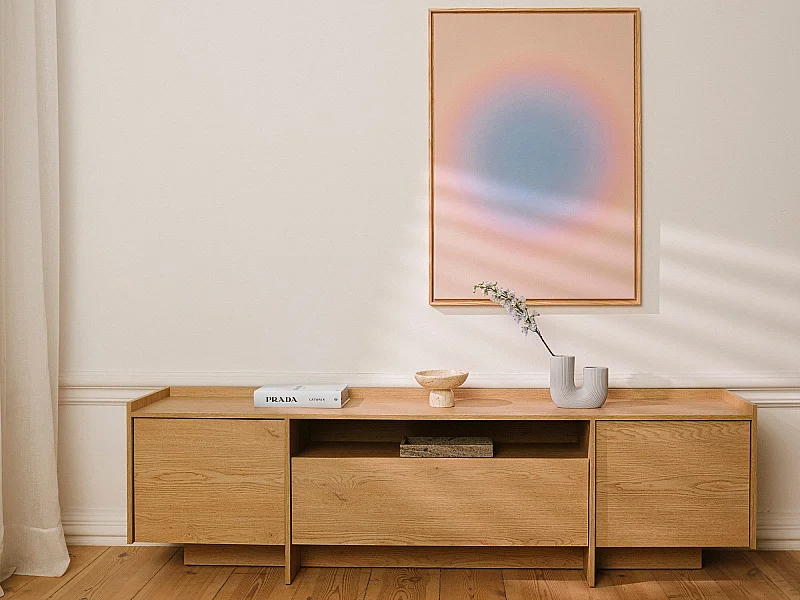 Meuble TV JUNI avec 3 portes et étagère ouverte