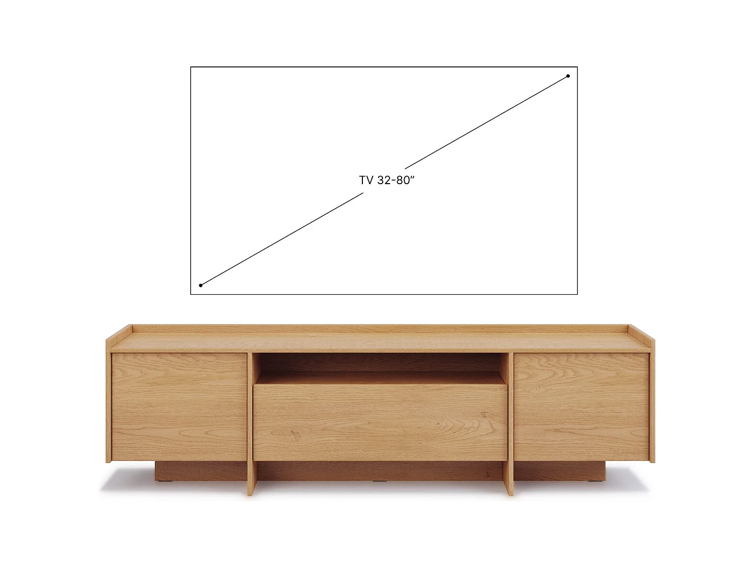 Meuble TV JUNI avec 3 portes et étagère ouverte