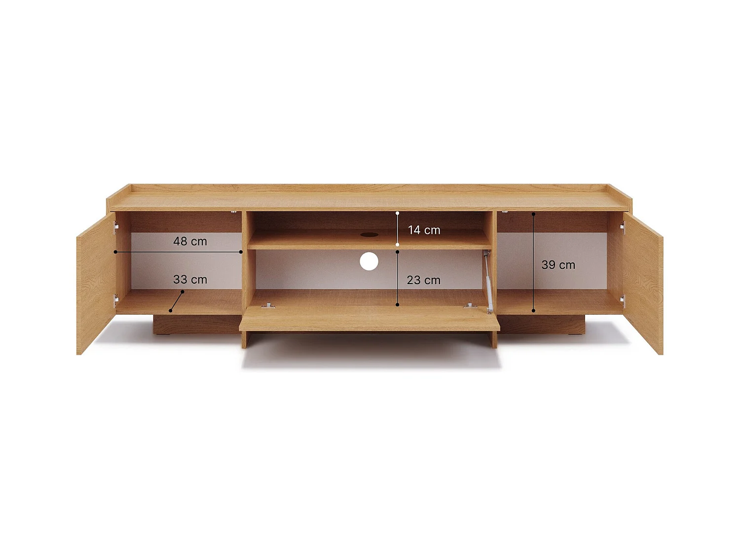 Meuble TV JUNI avec 3 portes et étagère ouverte