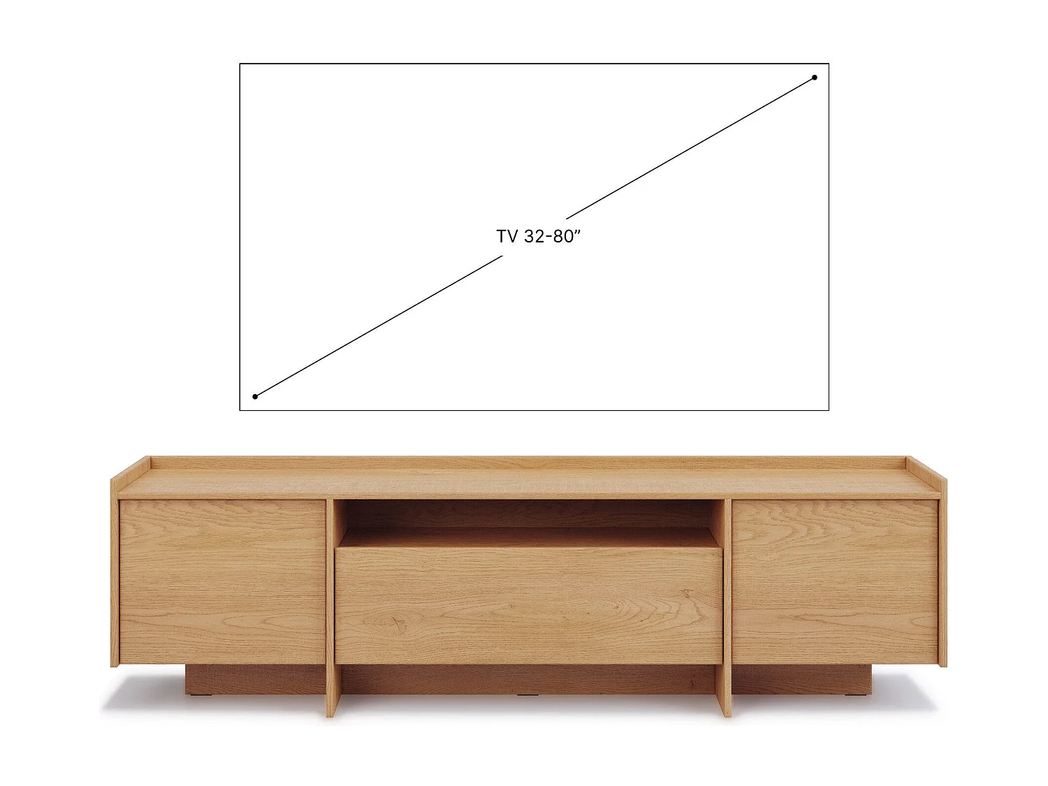 Meuble TV JUNI avec 3 portes et étagère ouverte