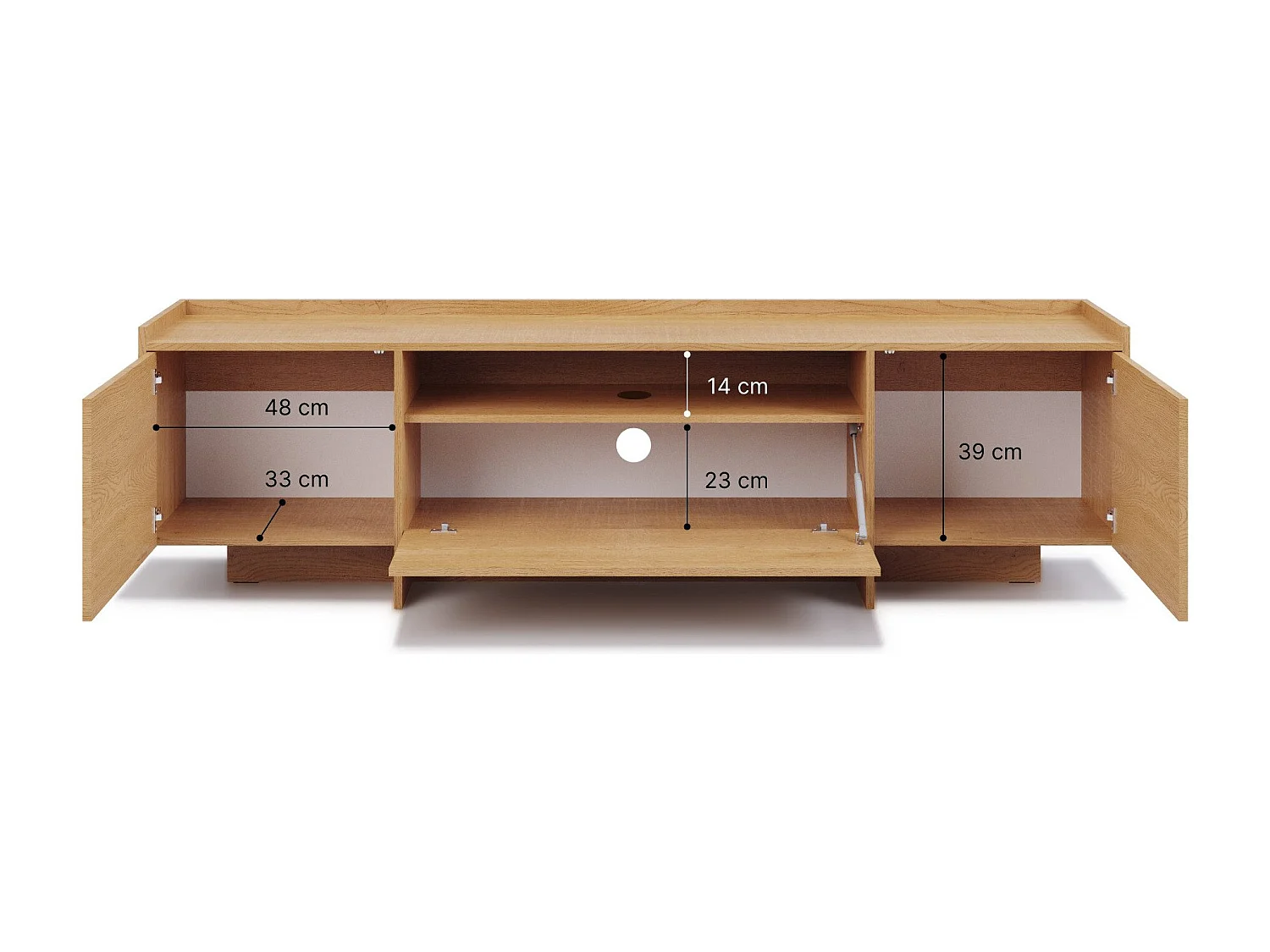 Meuble TV JUNI avec 3 portes et étagère ouverte