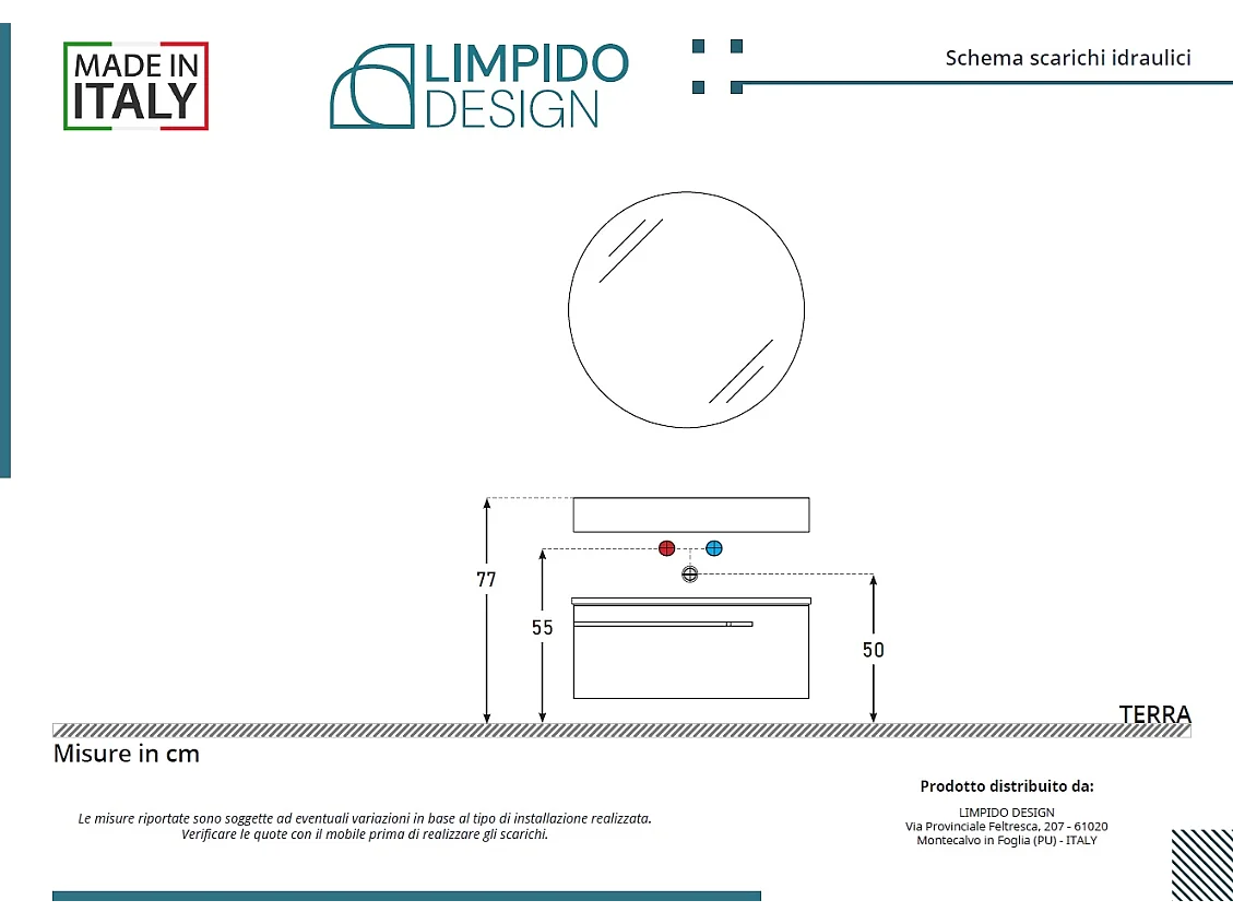 Mobile bagno Top L 70 x P 46 con lavabo in appoggio cassettiera poro noce specchio