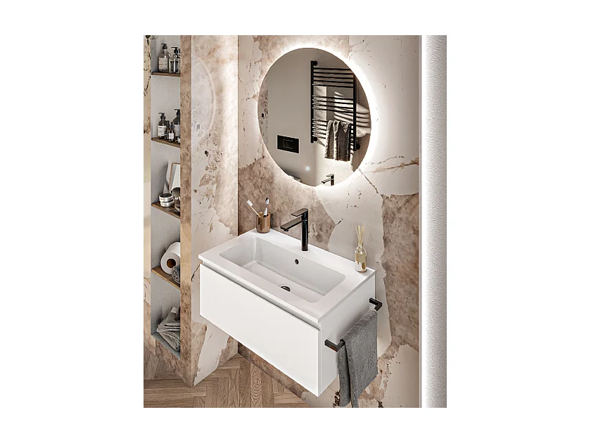 Mobile bagno sottolavabo con lavabo ad incasso L 70 x H 28 x P 46 specchio illuminato e porta asciugamano bianco luce