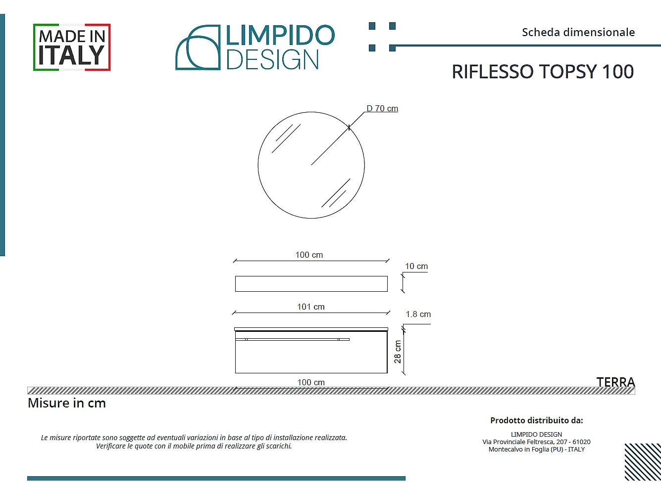 Mobile bagno Top L 100 x P 46 con lavabo in appoggio poro noce cassettiera bianco luce specchio illuminato e p.asciugamano
