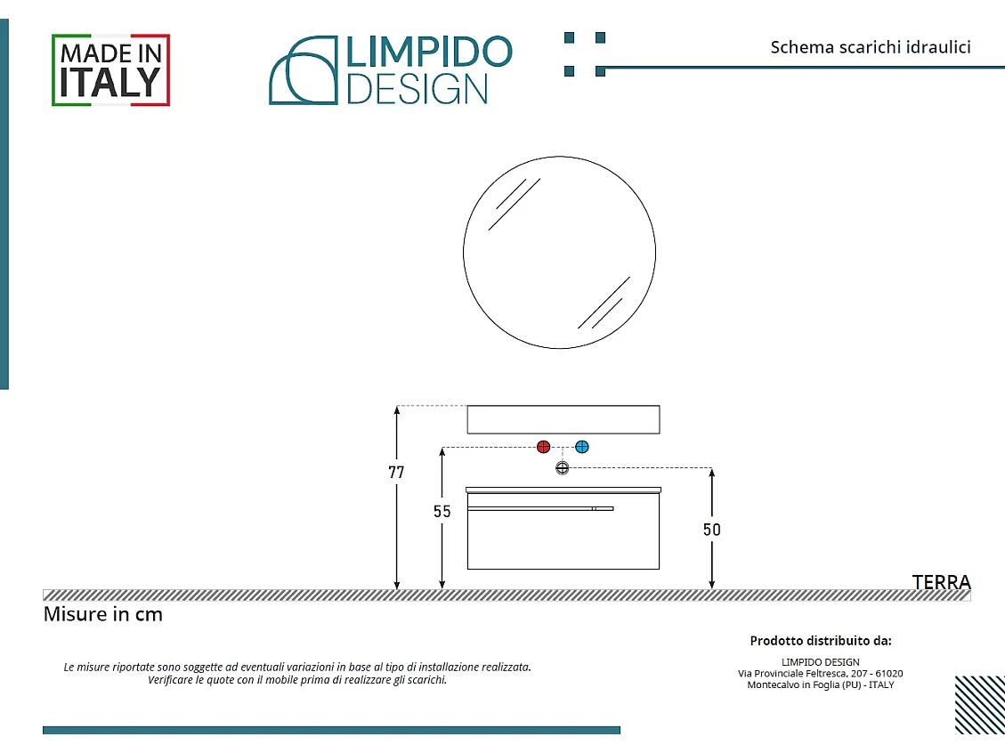 Mobile bagno Top L 70 x P 46 con lavabo in appoggio poro noce cassettiera bianco luce specchio