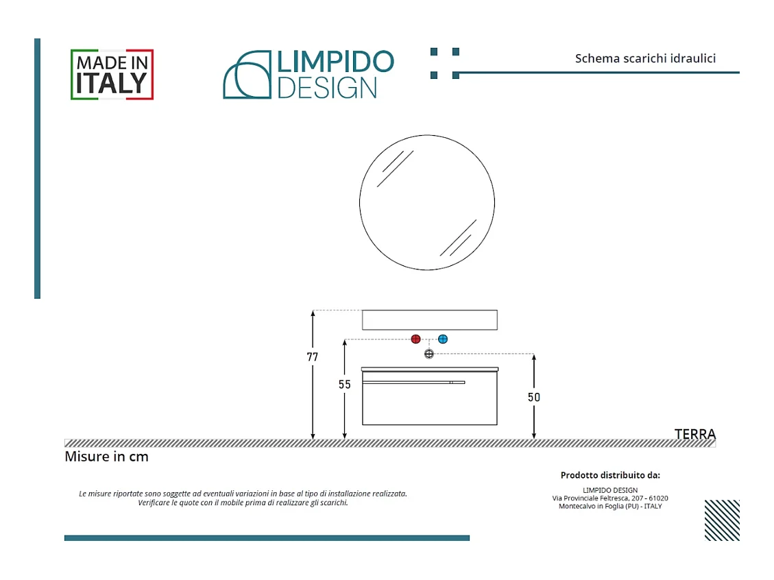 Mobile bagno Top L 70 x P 46 con lavabo in appoggio poro noce cassettiera blu oceano specchio