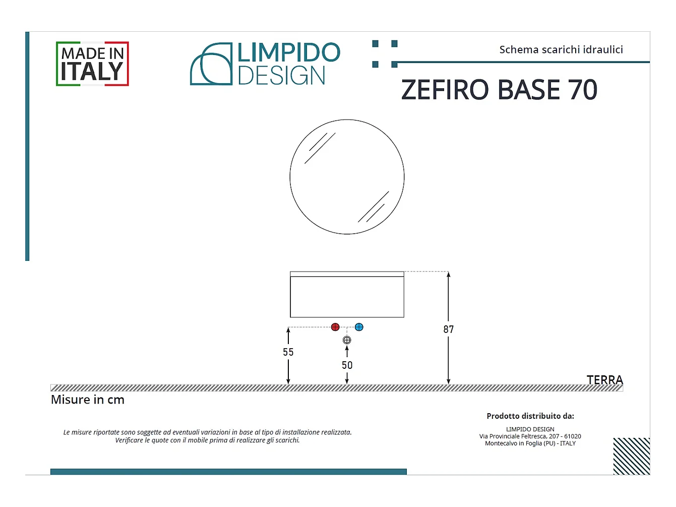 Mobile bagno sottolavabo con lavabo ad incasso L 70 x H 28 x P 46 specchio illuminato e porta asciugamano blu oceano