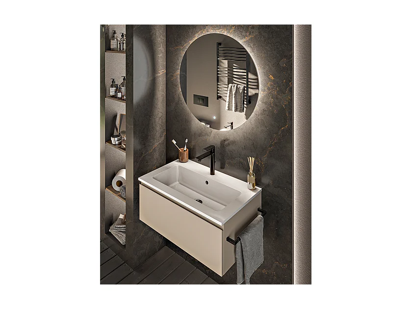 Mobile bagno sottolavabo con lavabo ad incasso L 70 x H 28 x P 46 specchio illuminato e porta asciugamano tortora milano
