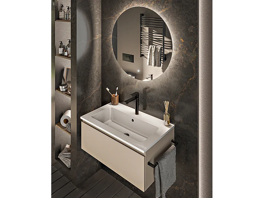 Mobile bagno sottolavabo con lavabo ad incasso L 70 x H 28 x P 46 specchio illuminato e porta asciugamano tortora milano