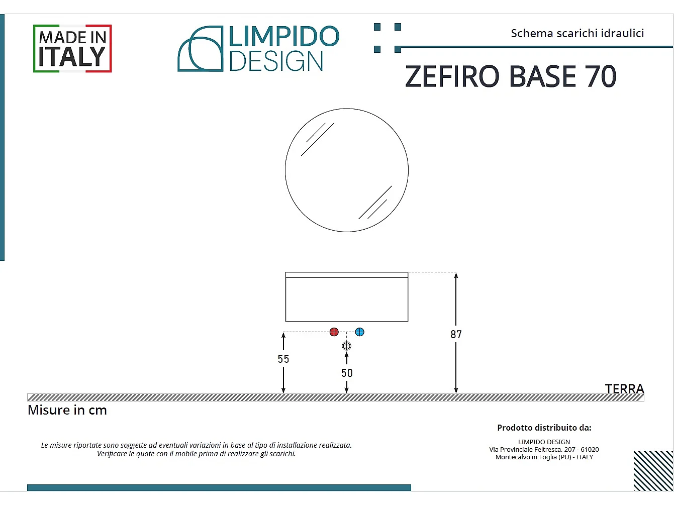 Mobile bagno sottolavabo con lavabo ad incasso L 70 x H 28 x P 46 specchio illuminato e porta asciugamano tortora milano