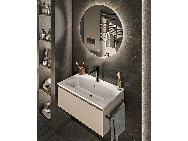 Mobile bagno sottolavabo con lavabo ad incasso L 70 x H 28 x P 46 specchio illuminato e porta asciugamano tortora milano