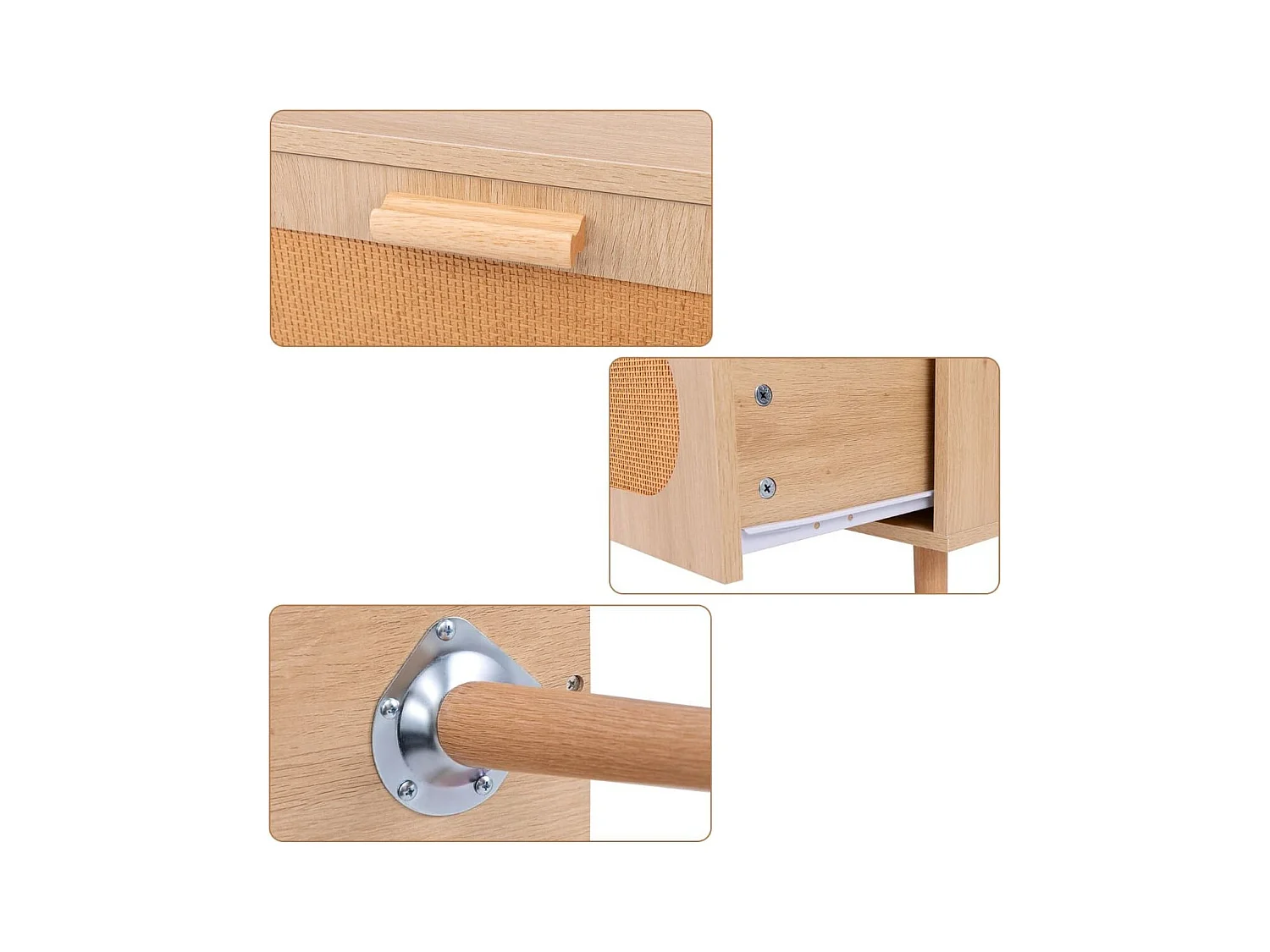 Couchtisch Rattan Wohnzimmertisch mit 2 Schubladen Kaffeetisch 100 x 50 x 41 cm Natur