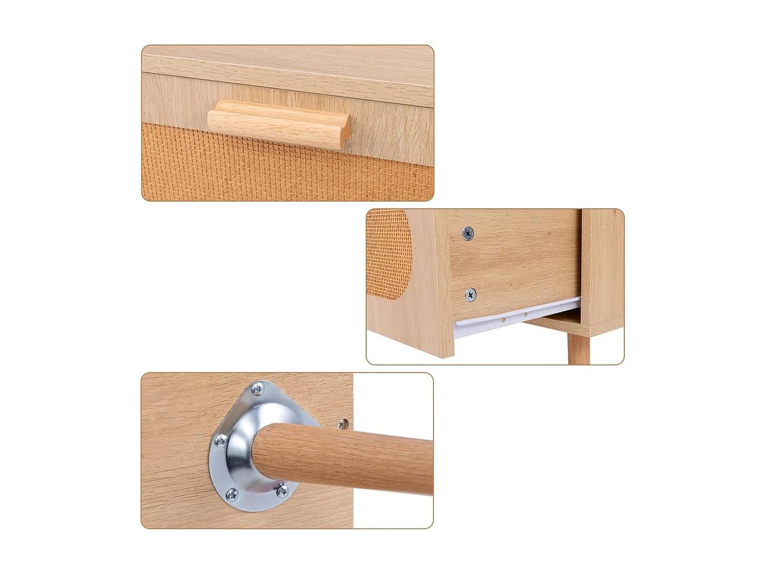 Couchtisch Rattan Wohnzimmertisch mit 2 Schubladen Kaffeetisch 100 x 50 x 41 cm Natur