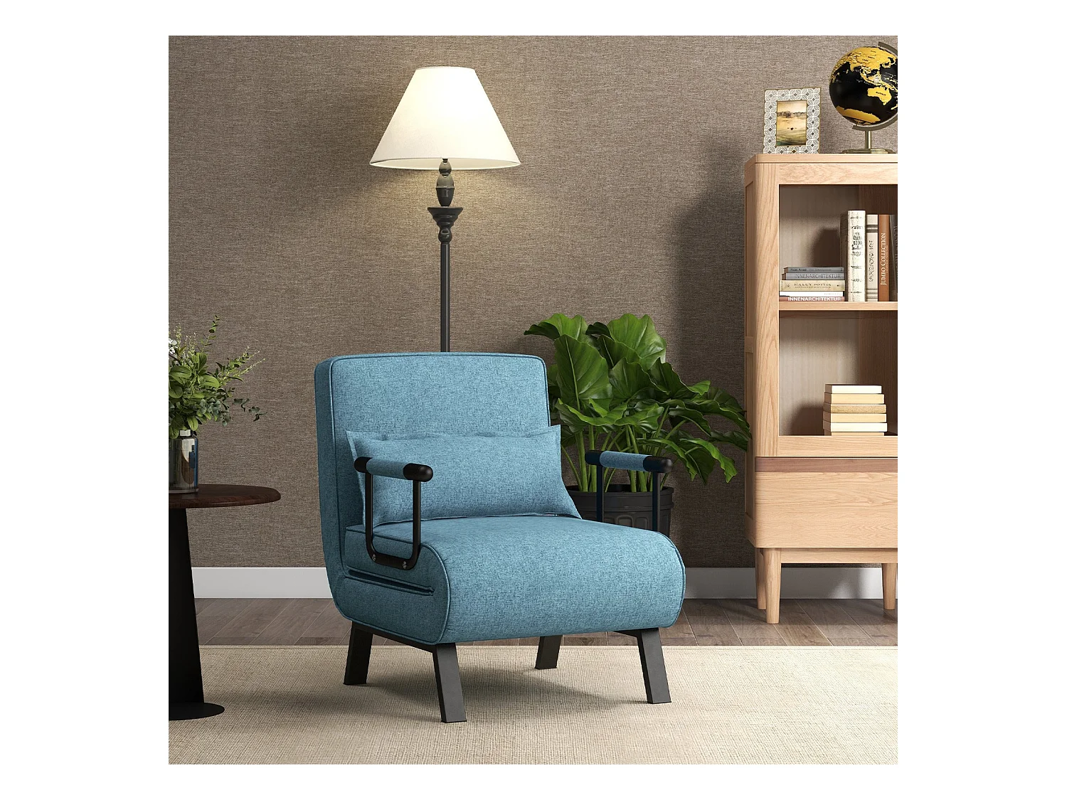 Fauteuil Convertible à Lit 1 Place, Fauteuil de Salon 4-en-1 Dossier Réglable en 6 Positions avec Oreiller Vert