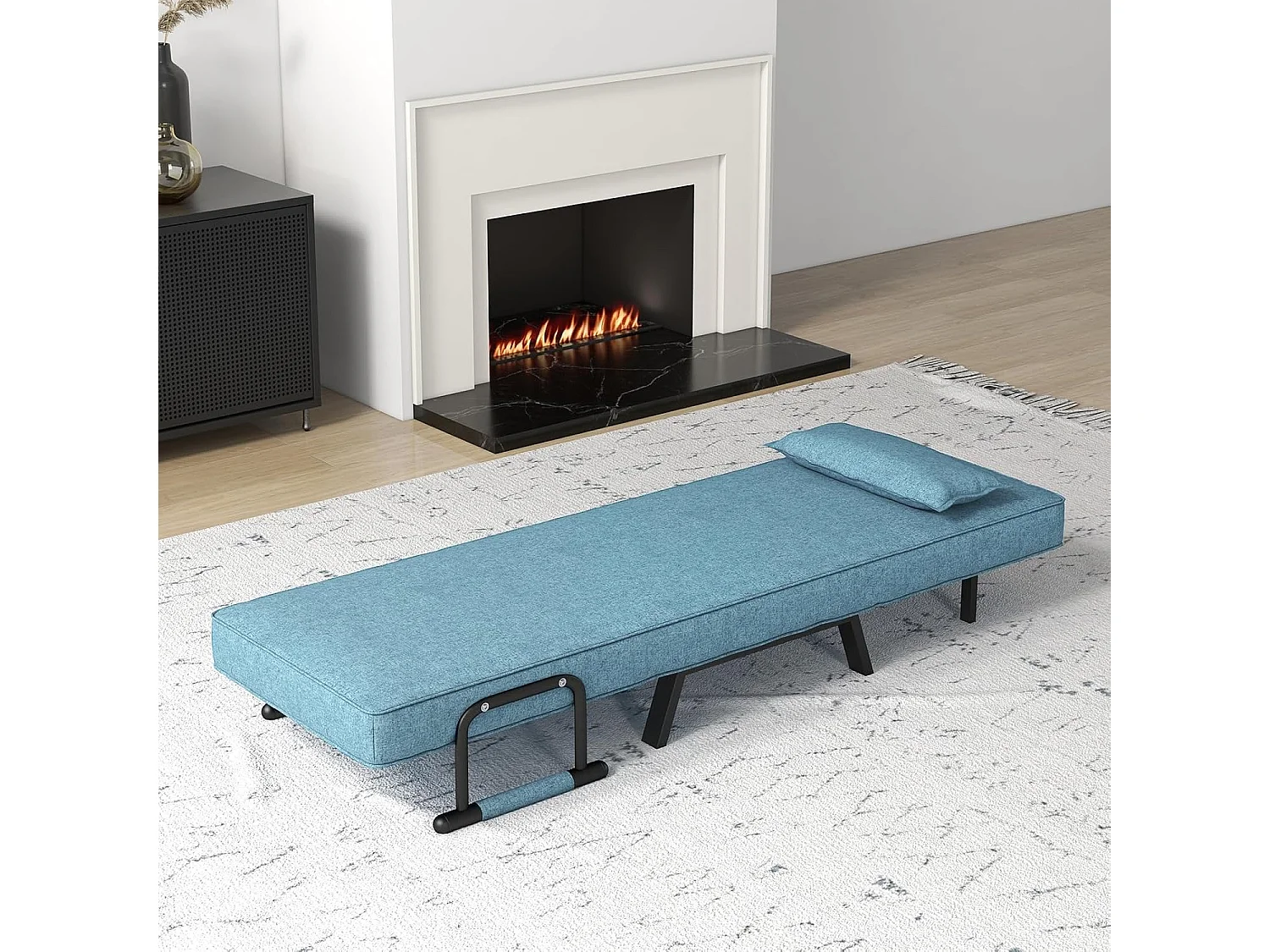 Fauteuil Convertible à Lit 1 Place, Fauteuil de Salon 4-en-1 Dossier Réglable en 6 Positions avec Oreiller Vert