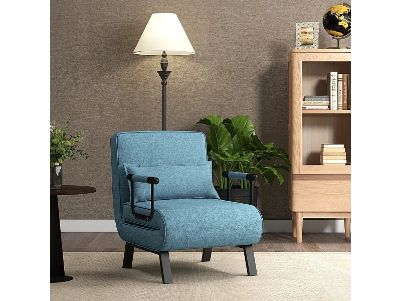 Fauteuil Convertible à Lit 1 Place, Fauteuil de Salon 4-en-1 Dossier Réglable en 6 Positions avec Oreiller Vert