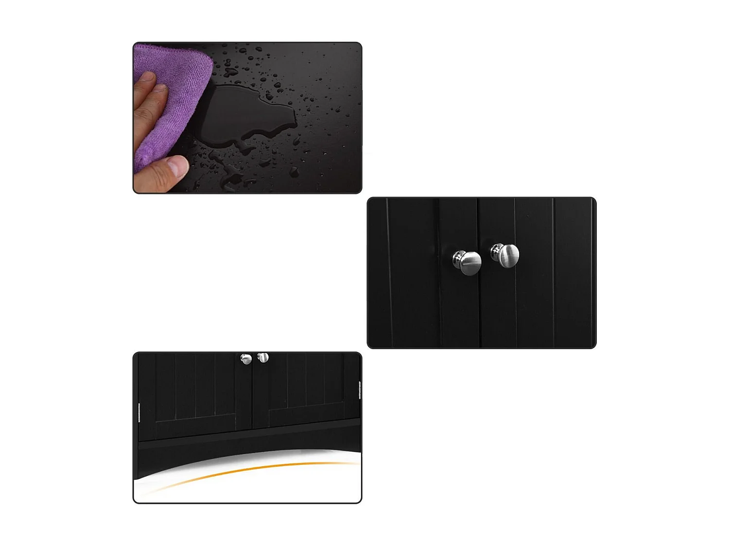 Armadietto in legno da cucina con cassetto e mensola, Armadio con 2 ante multiuso per cucina e soggiono Nero