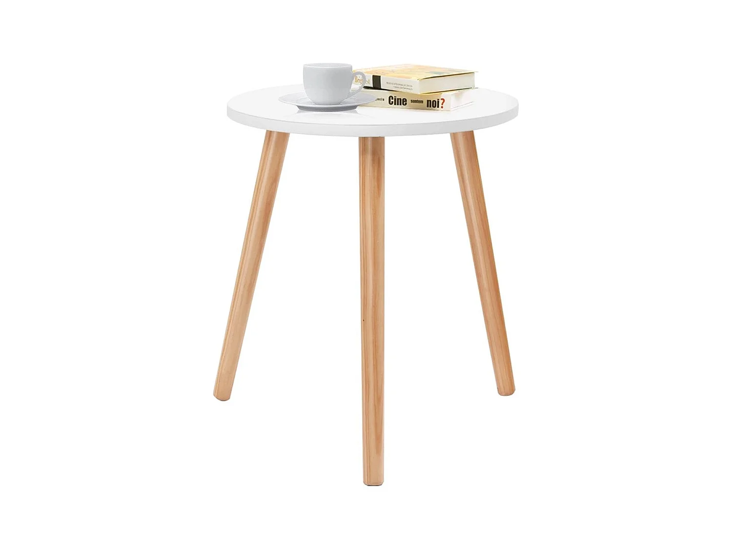 Table Basse Ronde Style Scandinave Moderne en MDF et Bois de pin Dim. Ø40 x 48H Blanc