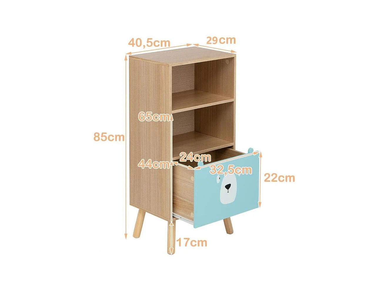 Kinder Bücherregal mit 3 Ebenen & Schublade & 2 Offenen Fächer Spielzeugregal Kinderregal Blau