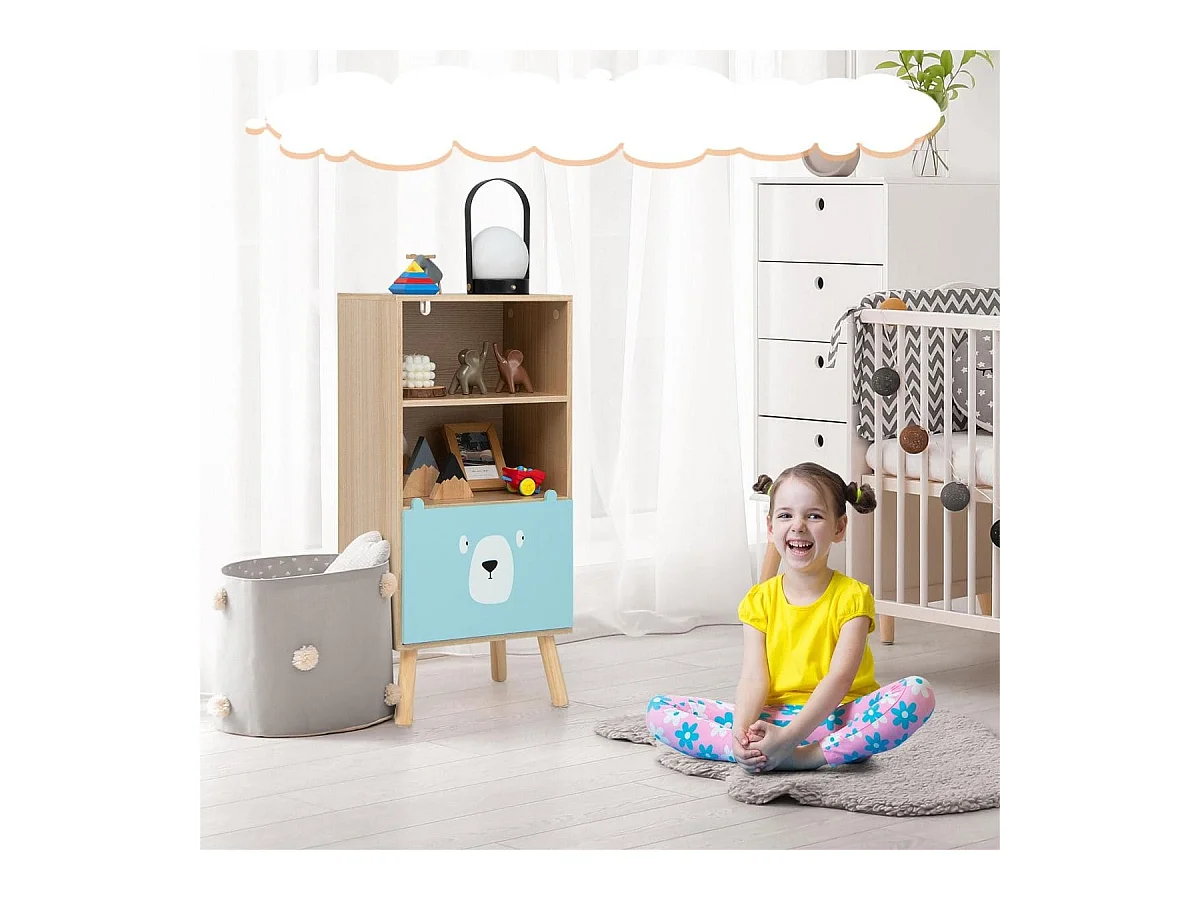 Kinder Bücherregal mit 3 Ebenen & Schublade & 2 Offenen Fächer Spielzeugregal Kinderregal Blau