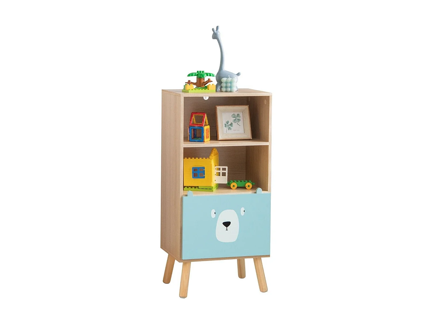 Kinder Bücherregal mit 3 Ebenen & Schublade & 2 Offenen Fächer Spielzeugregal Kinderregal Blau