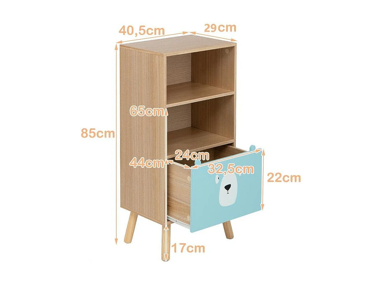 Kinder Bücherregal mit 3 Ebenen & Schublade & 2 Offenen Fächer Spielzeugregal Kinderregal Blau