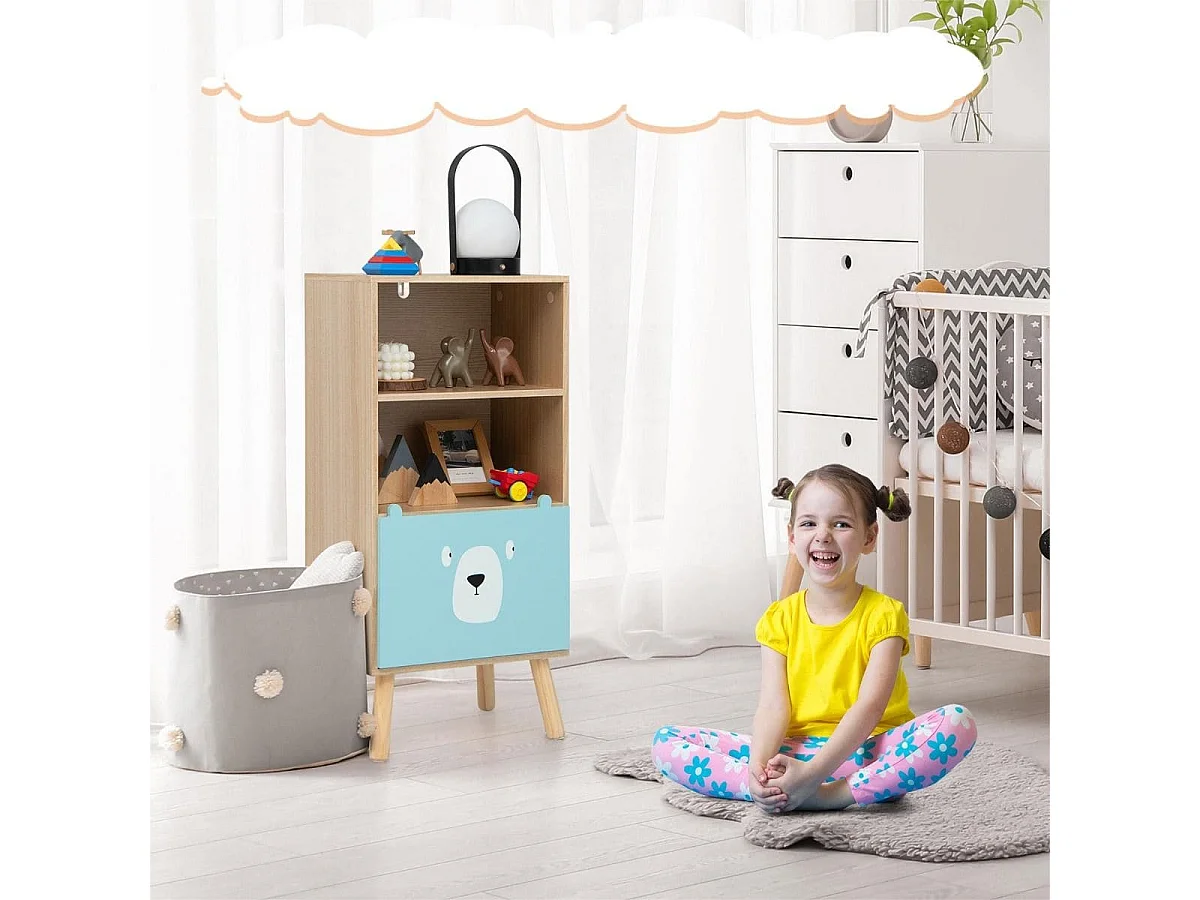 Kinder Bücherregal mit 3 Ebenen & Schublade & 2 Offenen Fächer Spielzeugregal Kinderregal Blau