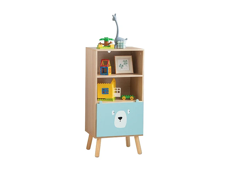 Kinder Bücherregal mit 3 Ebenen & Schublade & 2 Offenen Fächer Spielzeugregal Kinderregal Blau