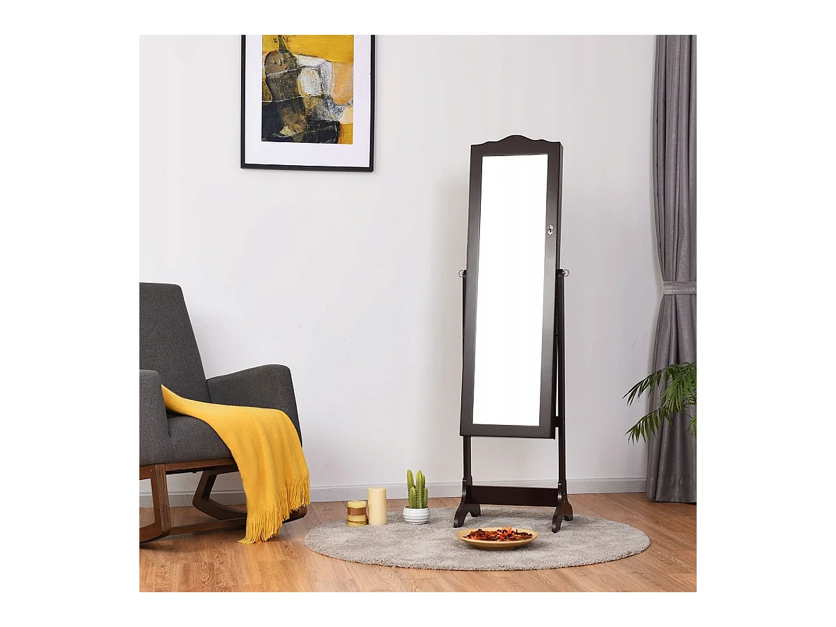 Armadio per gioielli con 14 luci LED e specchio a figura intera Scaffale per gioielli Armadio per specchi Marrone