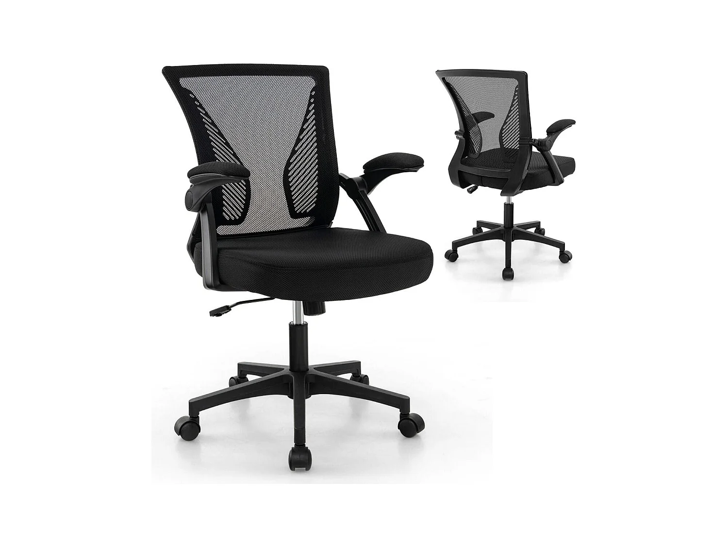 Ergonomischer Bürostuhl mit klappbaren Armlehnen Schreibtischstuhl mit mittlerer Rückenlehne 57 x 63 x 90-100 cm Schwarz