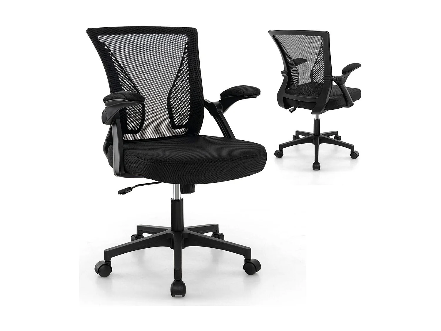 Sedia da ufficio ergonomica con braccioli ribaltabili schienale oscillante a 30°, Sedia girevole regolabile Nero