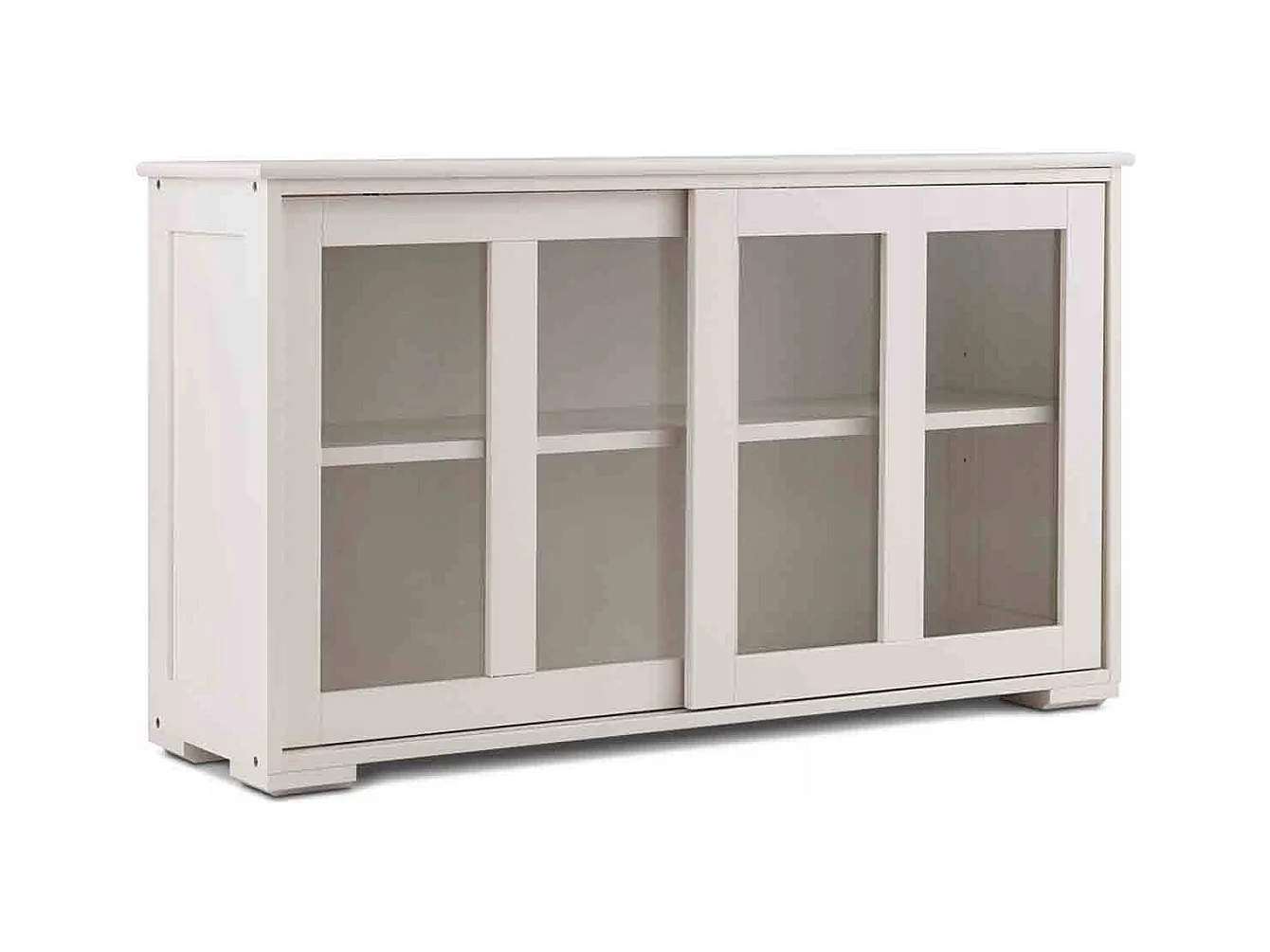 Buffet de Cuisine Armoire  Basse de Salle à Manger 2 Etagères 2 Portes Transparentes en MDF, 106,5x33x62,5cm, Beige