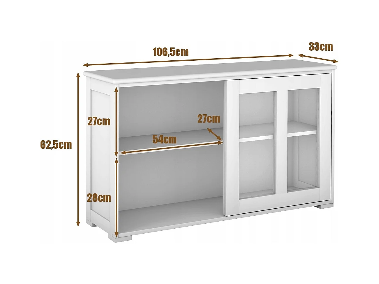 Buffet de Cuisine Armoire  Basse de Salle à Manger 2 Etagères 2 Portes Transparentes en MDF, 106,5x33x62,5cm, Beige