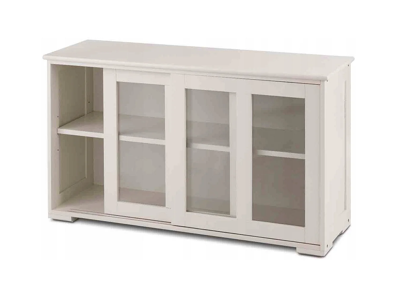 Buffet de Cuisine Armoire  Basse de Salle à Manger 2 Etagères 2 Portes Transparentes en MDF, 106,5x33x62,5cm, Beige