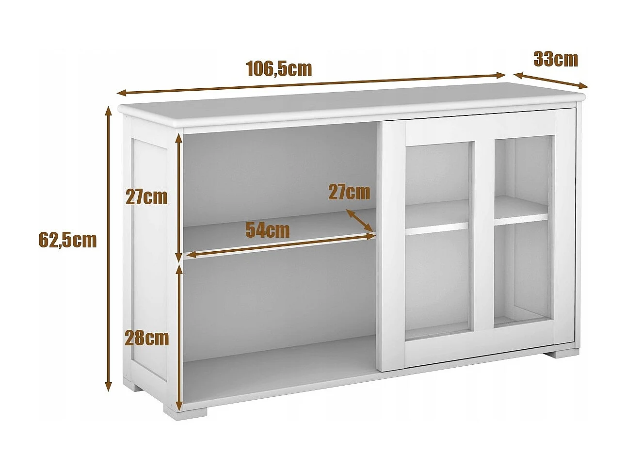 Sideboard Küchenschrank Wohnzimmerregel mit Schiebetüren Cremeweiß 106,5 x 33 x 62,5 cm