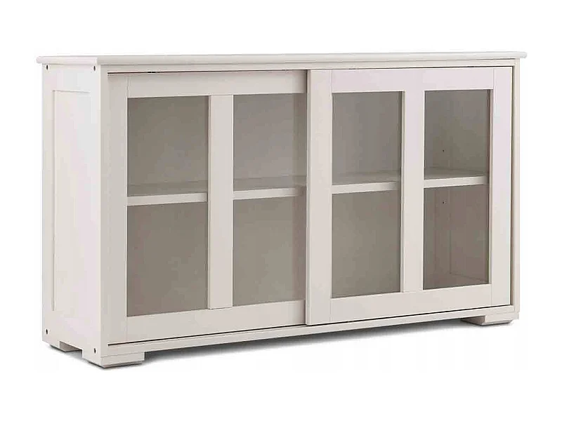 Buffet de Cuisine Armoire  Basse de Salle à Manger 2 Etagères 2 Portes Transparentes en MDF, 106,5x33x62,5cm, Beige