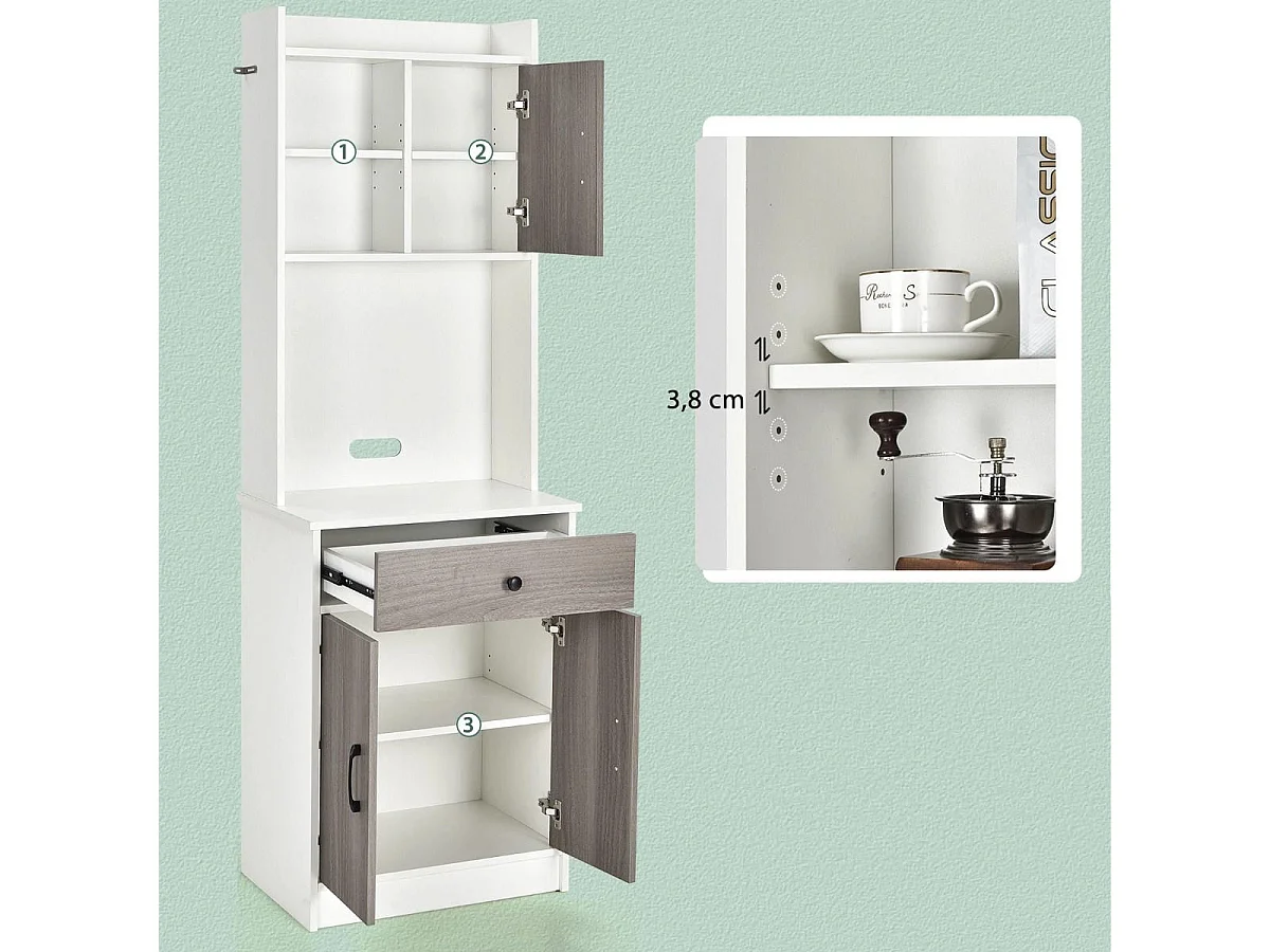 Küchenschrank Hochschrank Holz mit Schublade Verstellbare Einlegeböden 60 x 40 x 180 cm Weiß