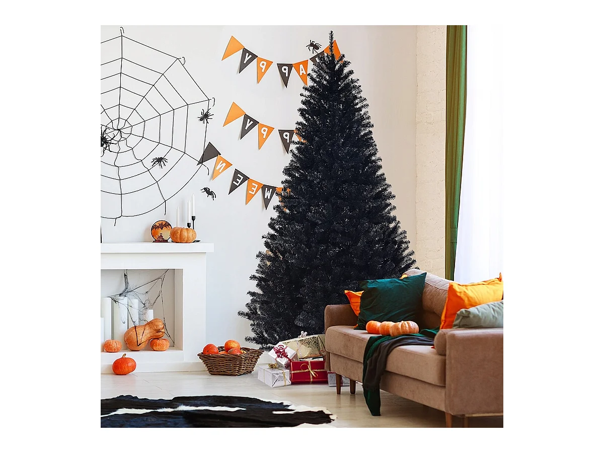 Sapin de Noël Artificiel 225cm Aiguilles en PVC avec Support en Métal Pliable 1258 Pointes de Branche