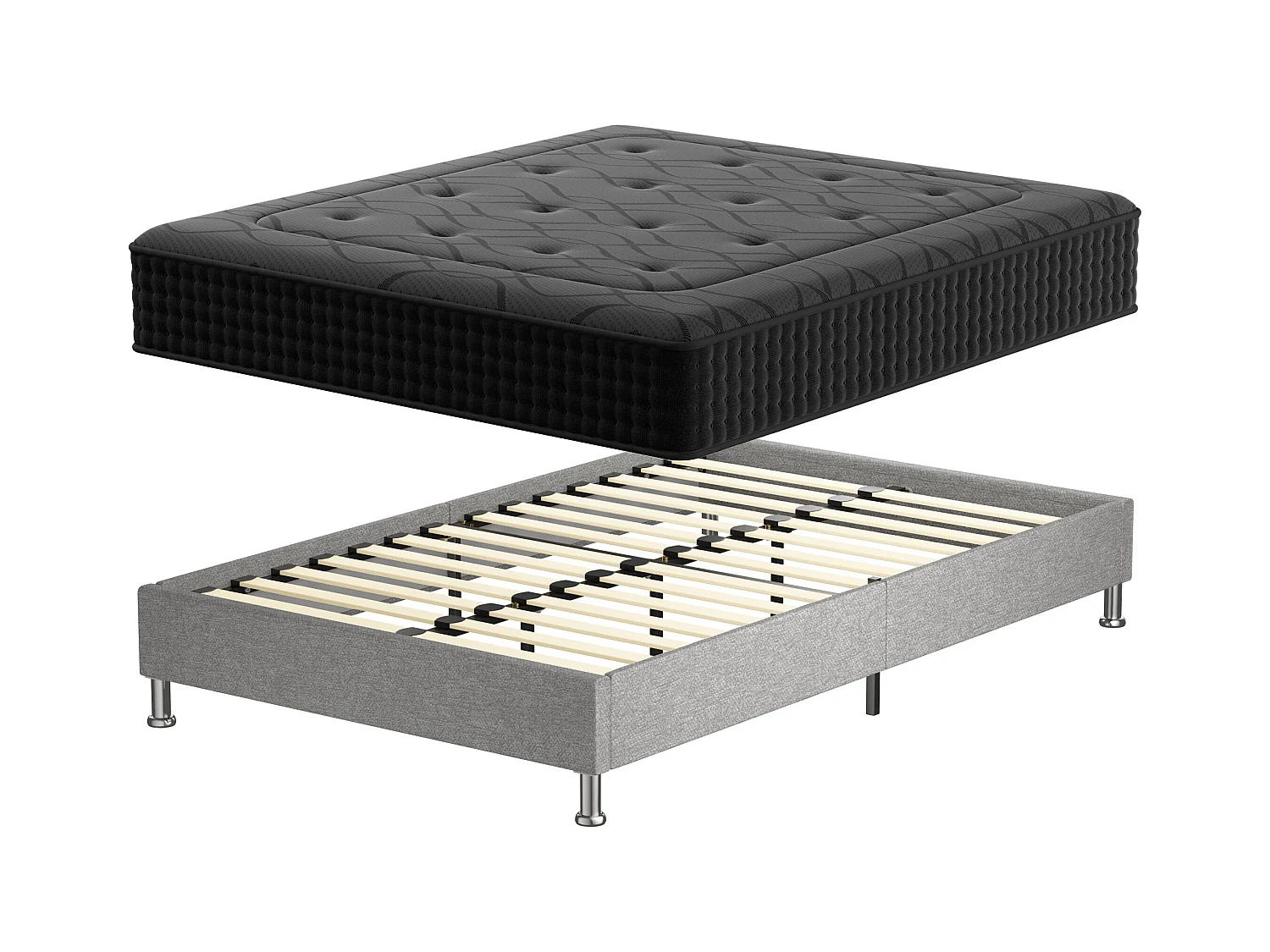 Ensemble 140x190cm Matelas à ressorts + Cadre de lit Plateforme Capitonné , Epaisseur du Matelas 30cm