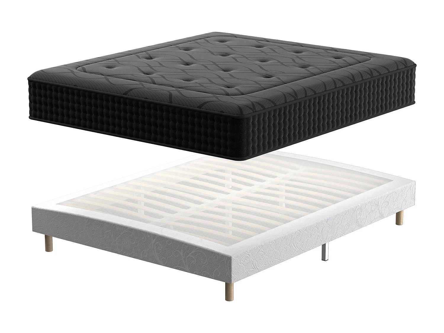 Ensemble 140x190cm Matelas à ressorts+ Lit Sommier Tapissier Déco, Epaisseur du Matelas 30cm