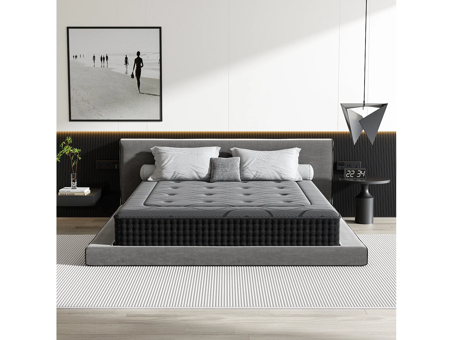 Ensemble 140x190cm Matelas à ressorts+ Lit Sommier Tapissier Déco, Epaisseur du Matelas 30cm