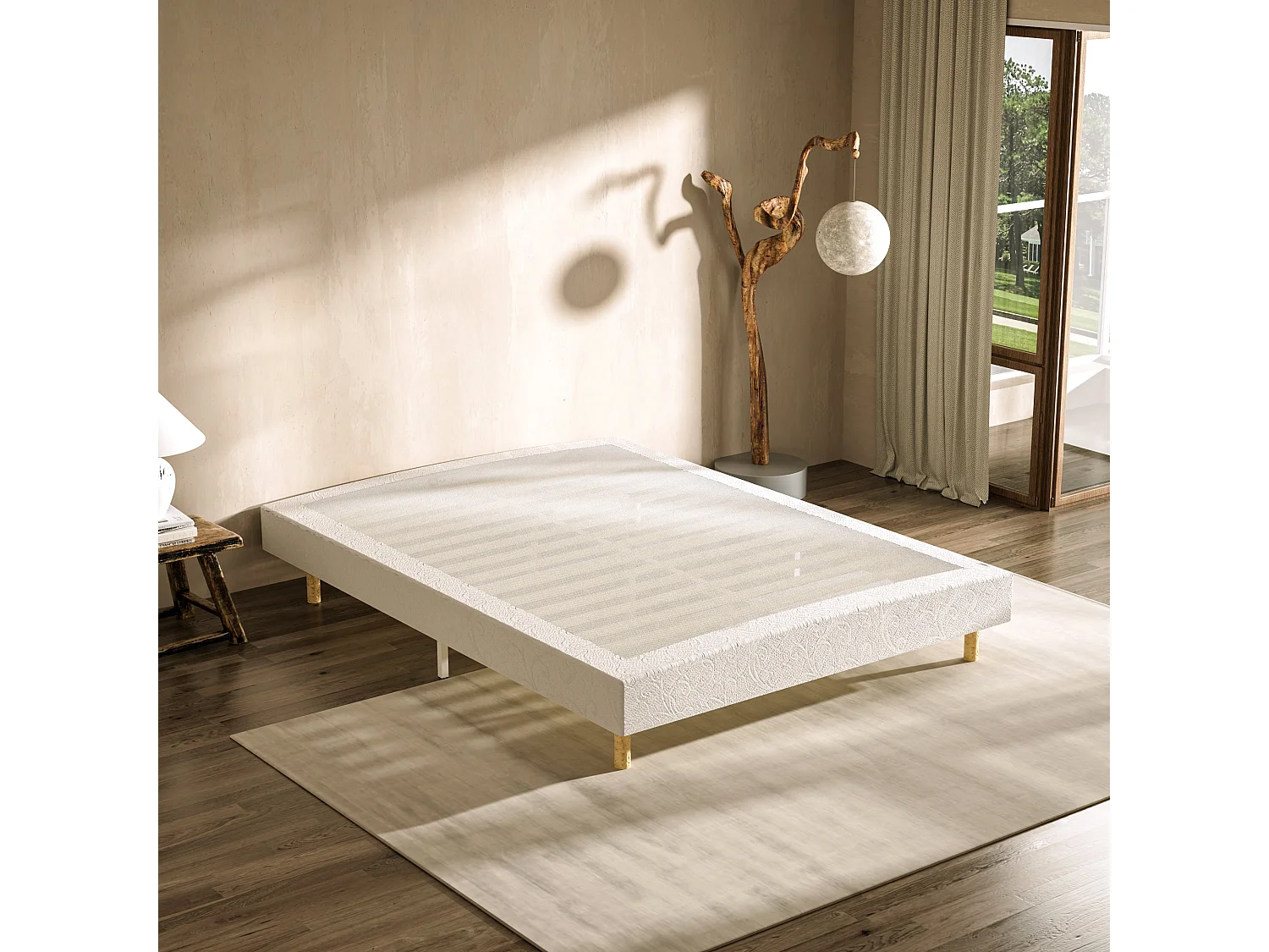 Set 140x190cm Springverenmatras + gestoffeerd bedframe, dikte matras 30cm