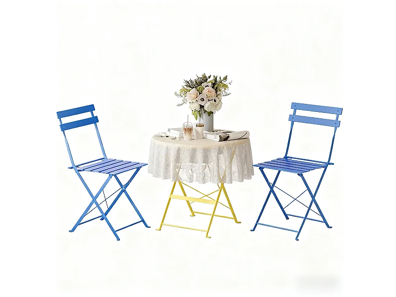 Lot de 3 Meubles de Jardin de Balcon, Table et chaises Pliable, Bistrot Bar Salon de Jardin Exterieur 2 Personnes