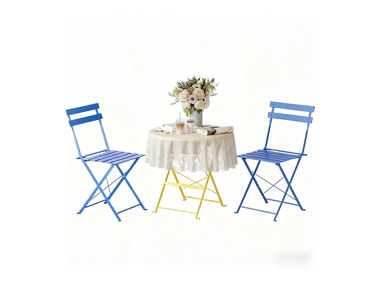 Lot de 3 Meubles de Jardin de Balcon, Table et chaises Pliable, Bistrot Bar Salon de Jardin Exterieur 2 Personnes