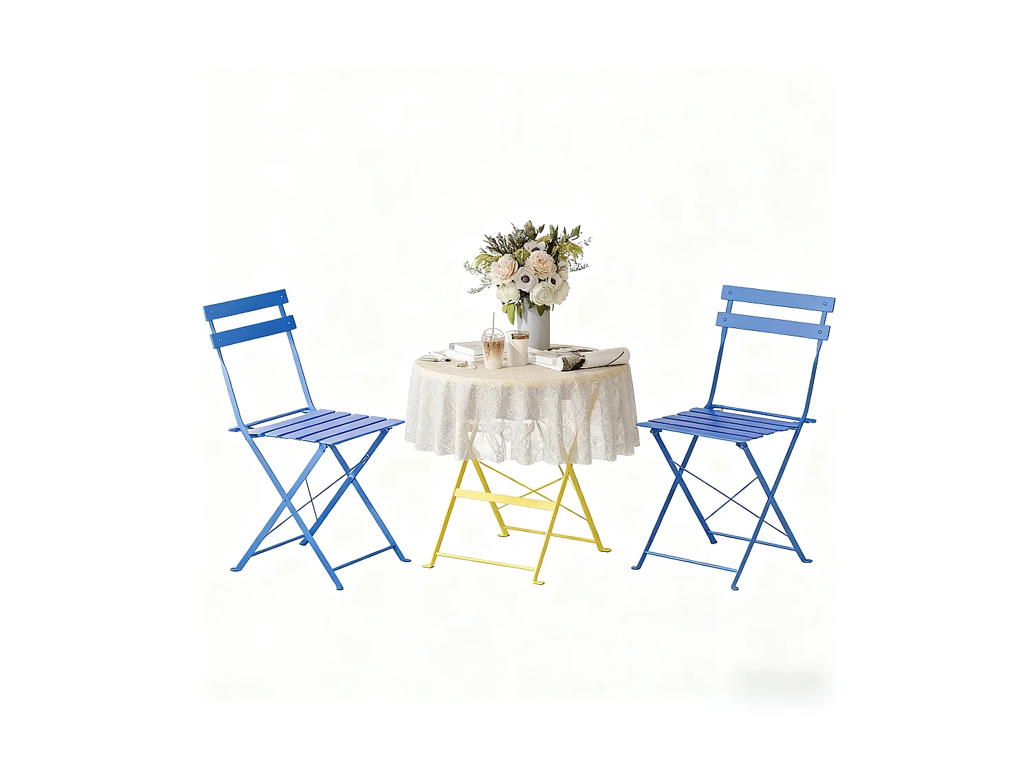 Lot de 3 Meubles de Jardin de Balcon, Table et chaises Pliable, Bistrot Bar Salon de Jardin Exterieur 2 Personnes